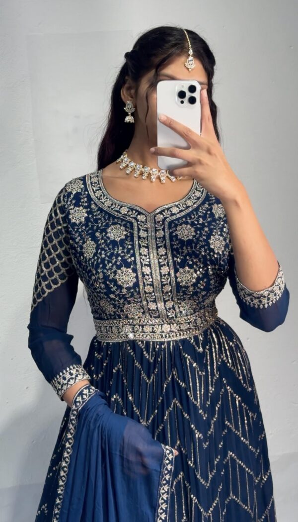 Royal Blue Anarkali Gown with Intricate Silver Embroidery