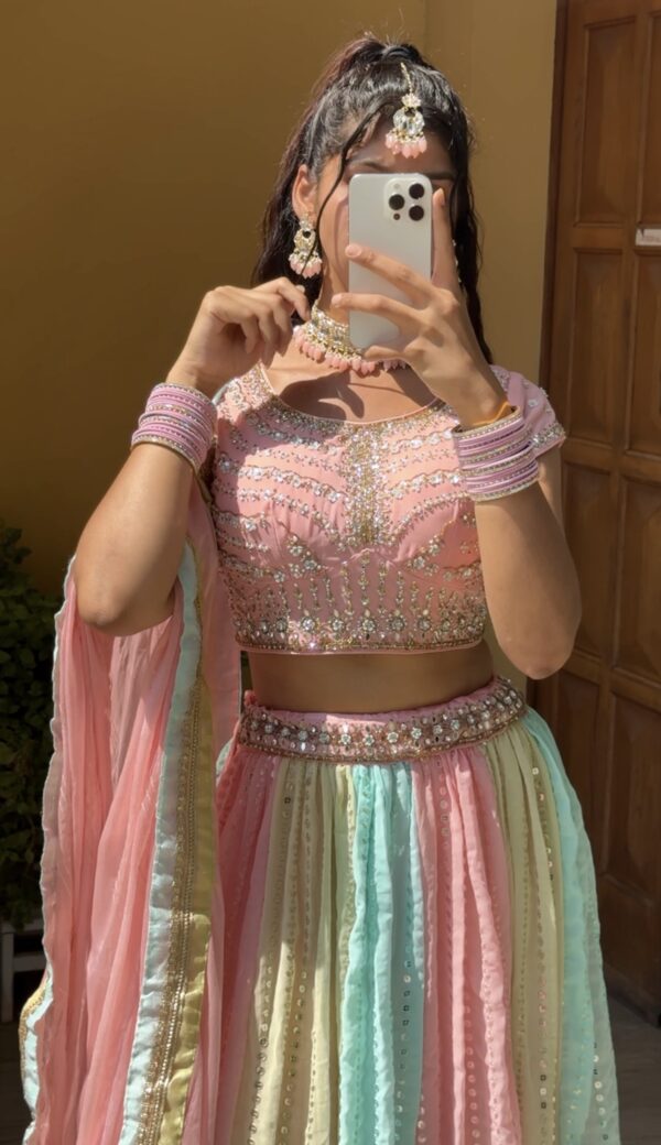 Pastel Dream Multi-Color Lehenga – A Symphony of Elegance