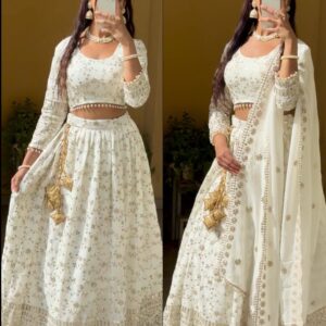 Ethereal Off-White Lehenga – A Sequined Dream