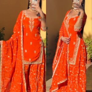 Fiery Glow Orange Sharara Suit – A Radiant Pearl & Stone Ensemble