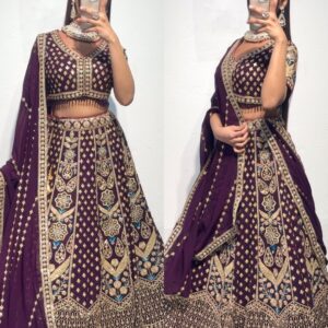 Regal Amethyst Georgette Lehenga – A Luxurious Bridal Ensemble