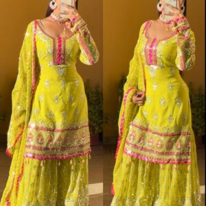 Lime Glow Sharara Suit – A Vibrant Sequined Delight