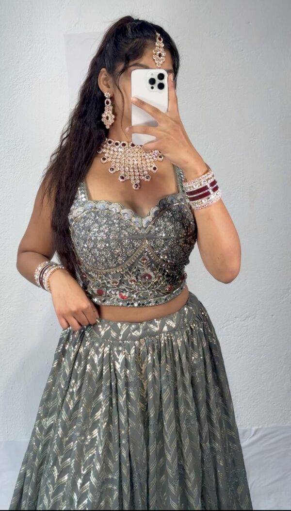 Smoky Silver Lehenga – A Glittering Embroidered Marvel