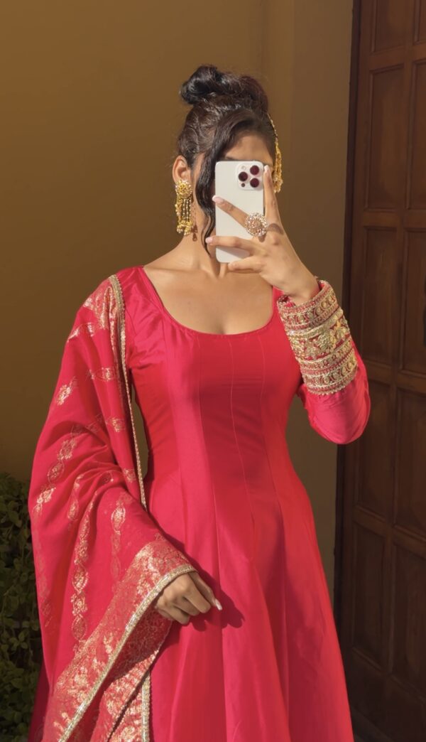 Deep Red Heavy Silk Gown – A Timeless Statement of Elegance