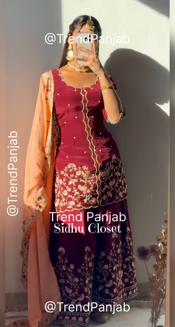 Deep Maroon Sharara Suit – Exquisite Handcrafted Beauty