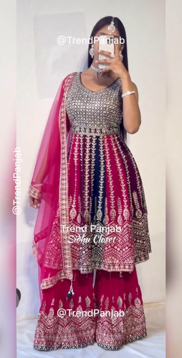 Deep Magenta Georgette Sharara – A Blend of Glamour
