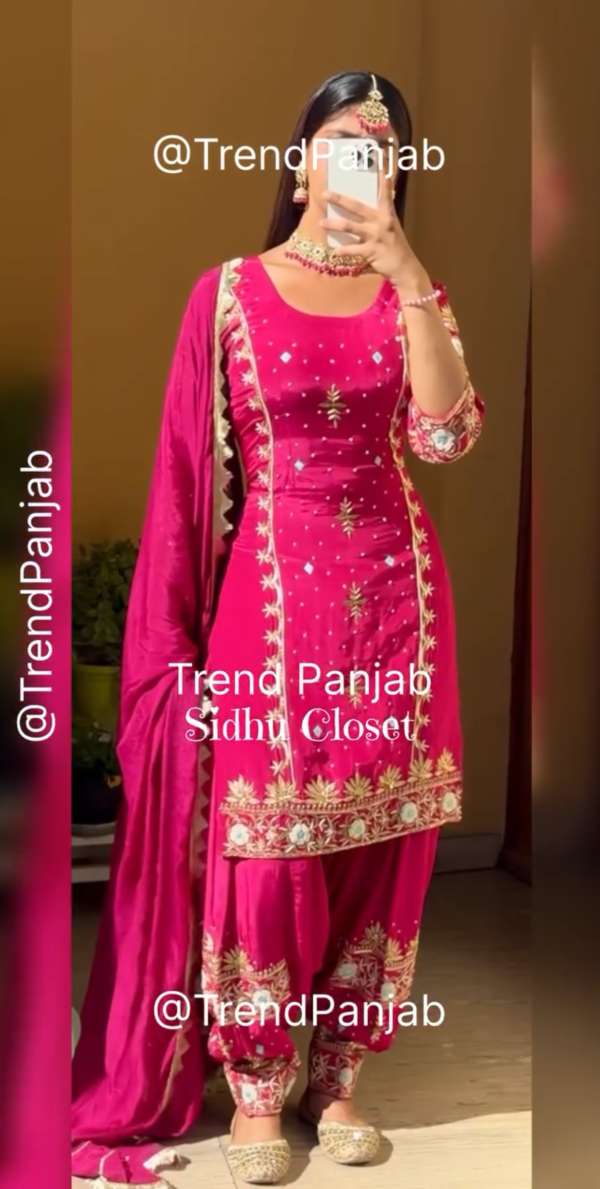 Rani Pink Silk Patiala Suit – Handcrafted Royalty