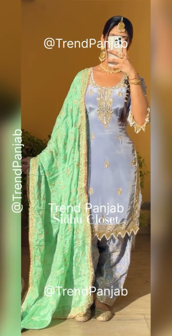 Dusty Blue Crepe Silk Salwar Suit – Handcrafted Elegance
