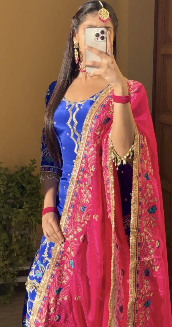 Royal Blue Elegance Panjabi Suit – A Pearl-Studded Handcrafted Beauty