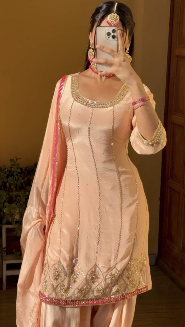 Peach Perfection Patiala Suit – A Graceful Handcrafted Ensemble