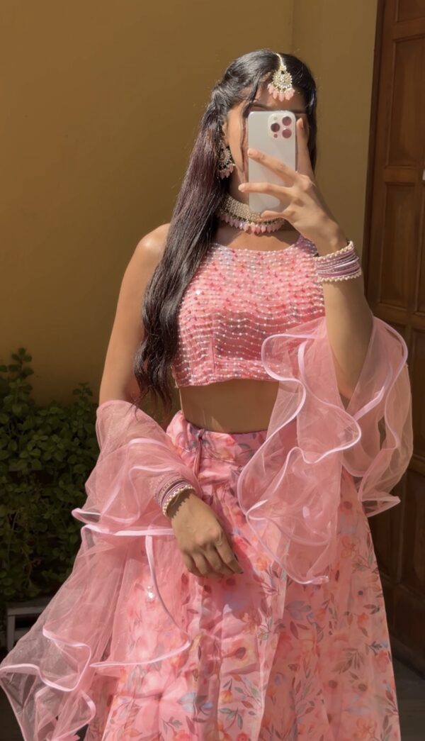 Blush Pink Floral Lehenga – A Whirl of Elegance